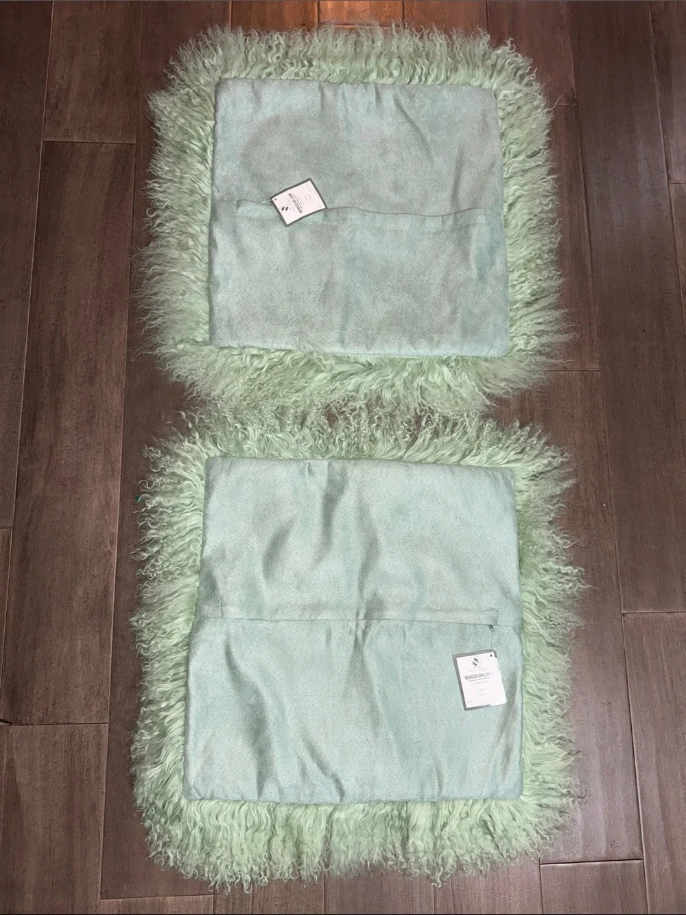NWT Mint Green Mongolian Lamb Set of 2 16” Pillow Covers